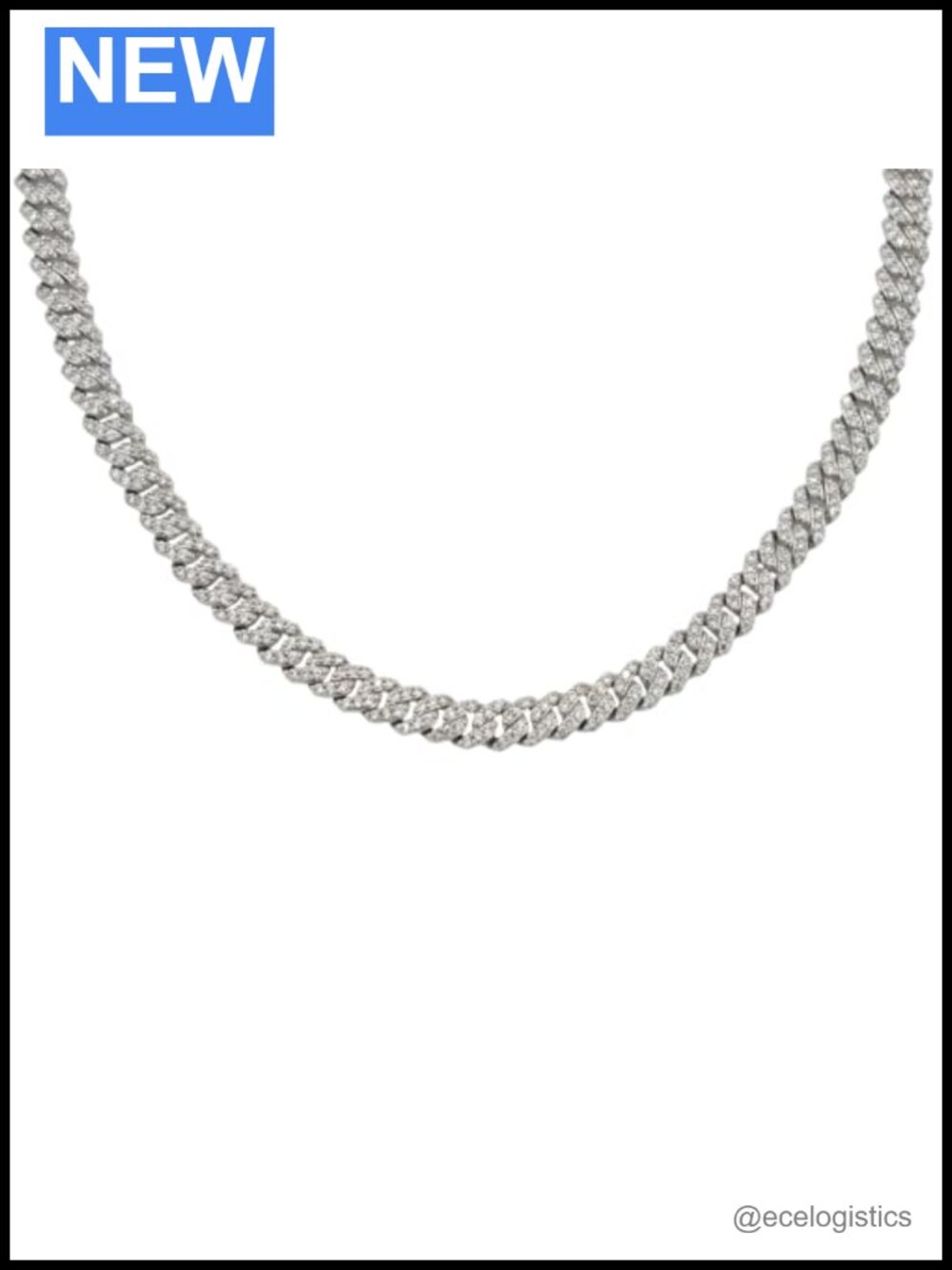 Diamond prong Cuban necklace, gold plated, 18 inch